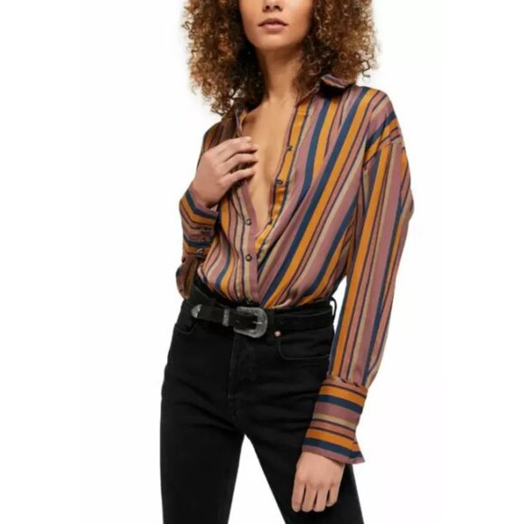We The Free Tops - NWT Women's Free People All Smiles Shirt Moody Blues Combo Small